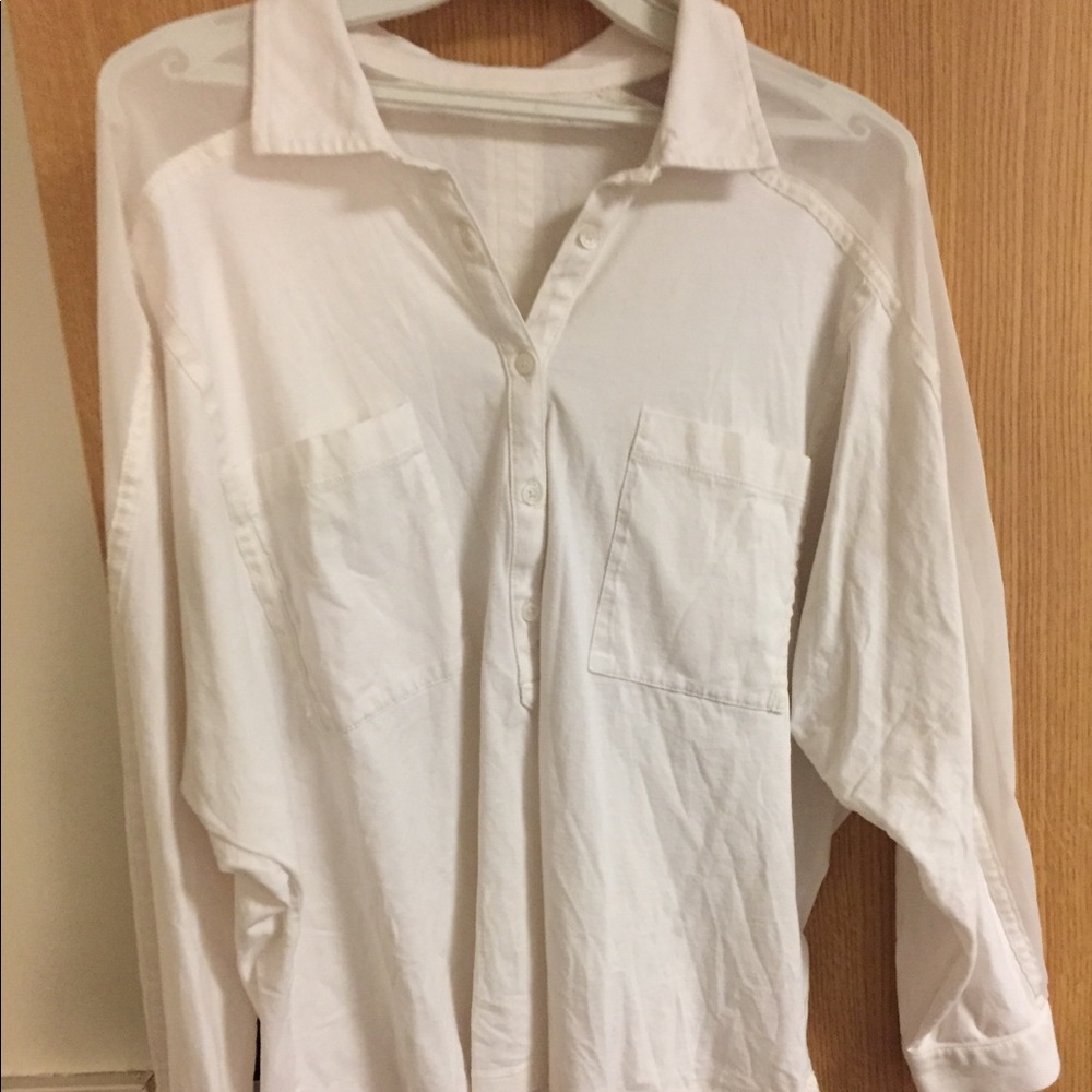 White 3/4 button down with sheer sleeves